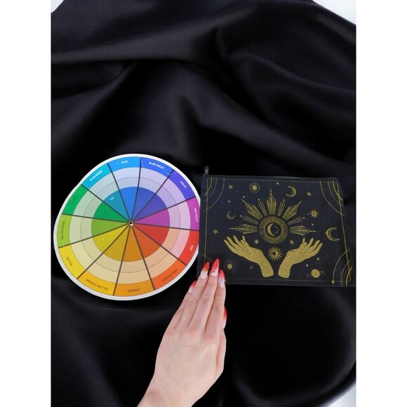 Mystic Canvas Zipper Pouch With Gold Celestial Design 9"x 7" - Picture 8 of 9